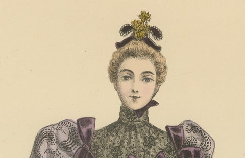 Victorian Evening Elegance: Opulent Fashion Lithograph Published in 1889, close-up 2