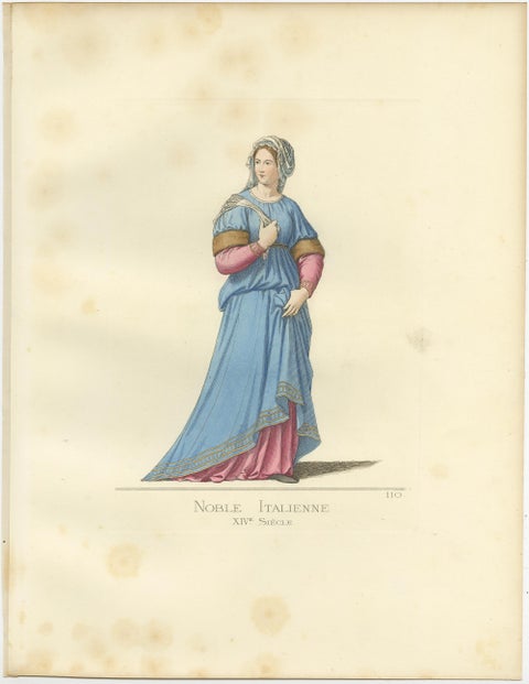 Antique Print of an Italian Noblewoman, 14th Century, by Bonnard, 1860, view 2