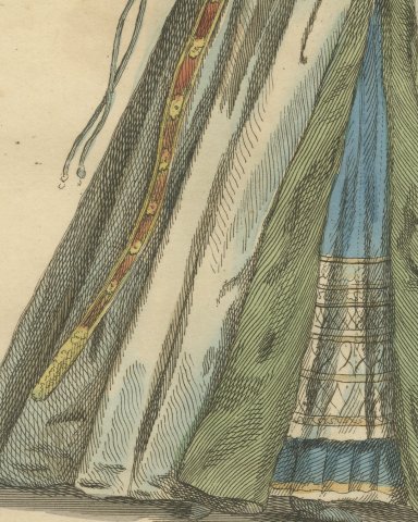 Bridal Habit of a Swiss Lady in 1577, Hand Colored Jefferys Costume Plate, 1757, close-up 3