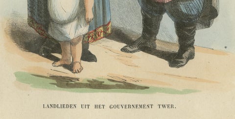 Russian Peasants from the Tver Governorate - Antique Costume Lithograph, c.1852, close-up 4
