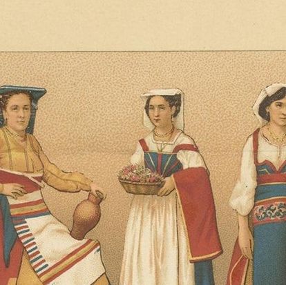 Pl. 173 Antique Print of 19th Century Italian Clothing by Racinet, close-up 2