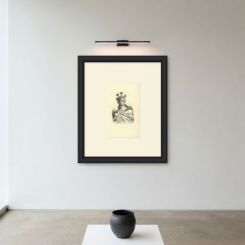 Warrior of the Sandwich Islands, Antique Wahlen Costume Print, 1843-1844, shown framed on a wall