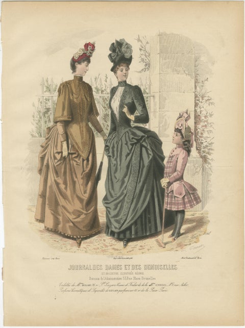 Set of 3 Antique French Fashion Plates, Paris Ladies & Children, c.1880, view 6