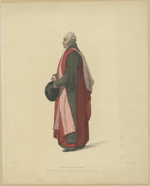 Old Print of Doctor in Physic Sir Christopher Pegge, in Convocation Dress, 1813, view 2