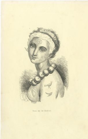Queen of the Sandwich Islands, Antique Wahlen Costume Print, 1843-1844