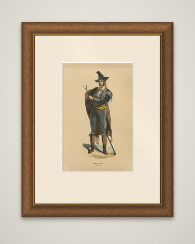 Antique Costume Print of an Inhabitant of Jerez by Wahlen, 1843, shown framed