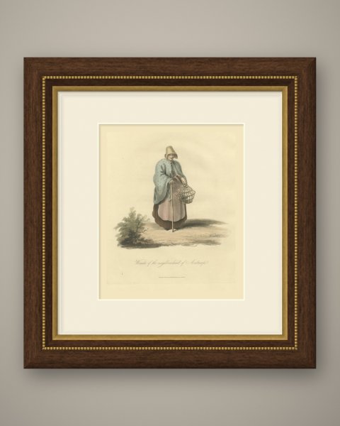 Woman near Antwerp, Flemish Dress, Antique Ackermann Print, 1817, shown framed