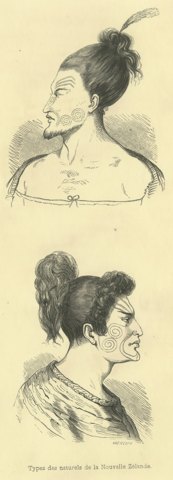 Types of the Natives of New Zealand, Antique Wahlen Costume Print, 1843-1844