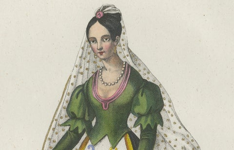Mexican Woman Costume Print, Antique Hand-Colored Lithograph, 1854, close-up 3