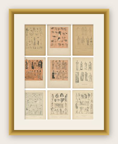 Set of 9 Antique Greek Costume and Antiquity Prints by Wasmuth, Berlin c.1900, shown framed