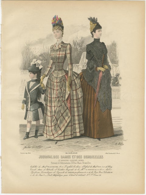 Set of 3 Antique French Fashion Plates, Paris Ladies & Children, c.1880, view 7