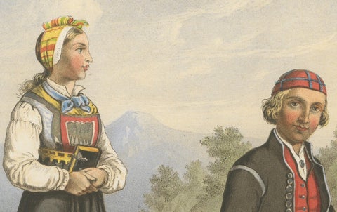 Norwegian Folk Costumes from Aal in Hallingdal, Tønsberg Edition, 1860s, close-up 3
