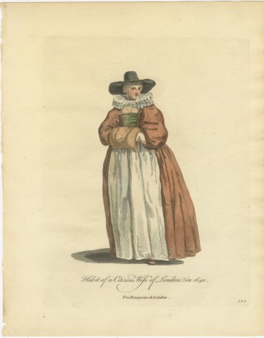 Citizen's Wife of London in 1640 with Fur Muff, Jefferys Costume Print, 1757, view 2