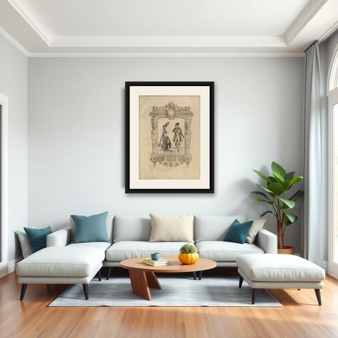 French Directoire Period Costume Lithograph, 1794, Published 1847, shown framed in a room