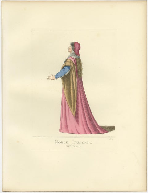 Antique Print of an Italian Noblewoman, 15th Century, by Bonnard, 1860, view 4