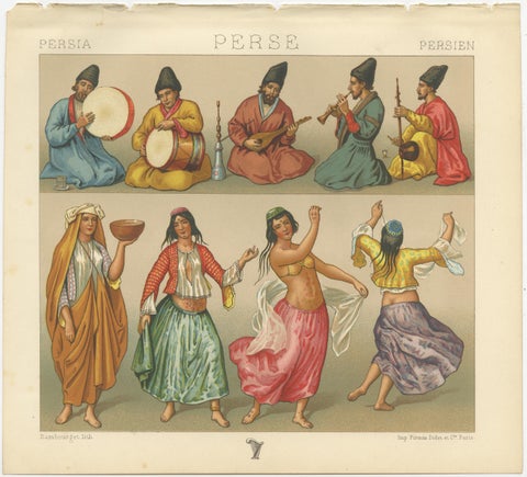 Persian Costume Lithographs, Musicians & Figures, Paris c.1888 Set of 3, view 2