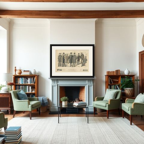 Antique Fashion Print Published in April, 1898, shown framed in a room