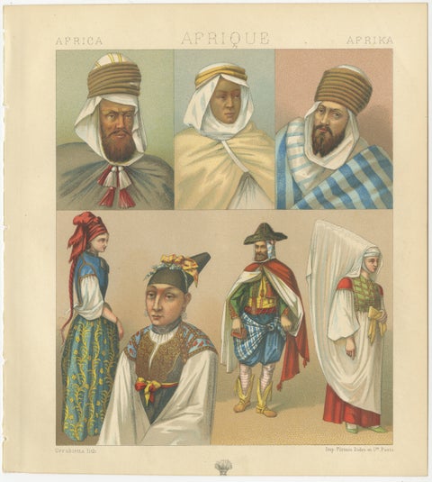 North African Costumes Algeria, Racinet Afrique Chromolithograph, 1888, view 2