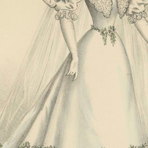 Victorian Bridal Elegance: Exquisite Wedding Gowns in Lithograph, 1889, close-up 6