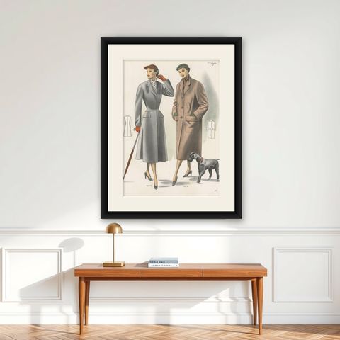 Vintage Fashion Print 'Pl. 14317' Published in Ladies Styles, 1952, shown framed on a wall