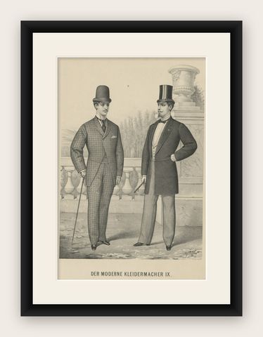 Rare Antique Print of Men's Fashion, c.1890, shown framed