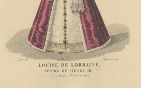 Antique Costume Print of Louise de Lorraine, Queen of France, 1900, close-up 4