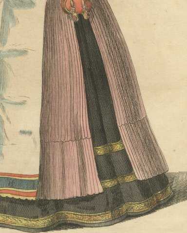 Lady of Nuremberg in Flowered Bodice and Pink Skirt, Costume of 1577, 1757, close-up 2