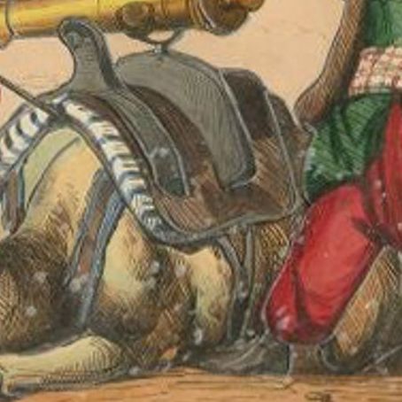 Antique Print of a Persian Gunner with a Camel, 1843, close-up 2