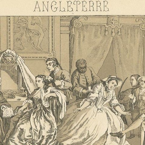 Pl. 157 Antique Print of English Scenes, Costumes by Racinet, 'circa 1880', close-up 1