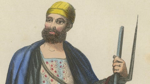 Antique Durrani Afghan Warrior Print, Hand-Colored Costume Lithograph 1852, close-up 2