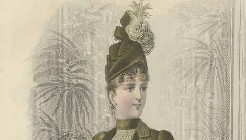 French Fashion Print, Parisian Ladies & Child Interior Scene, c.1887, close-up 3