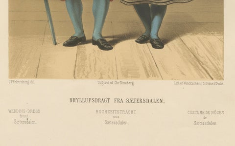 Norwegian Bridal Attire, Saetersdalen Couple in Wedding Dress, 19th Century, close-up 1