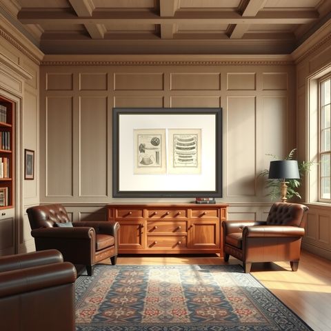 1757 Native American Tribal Adornments, Feathered Headdresses, Belts & Jewelry, shown framed in a room