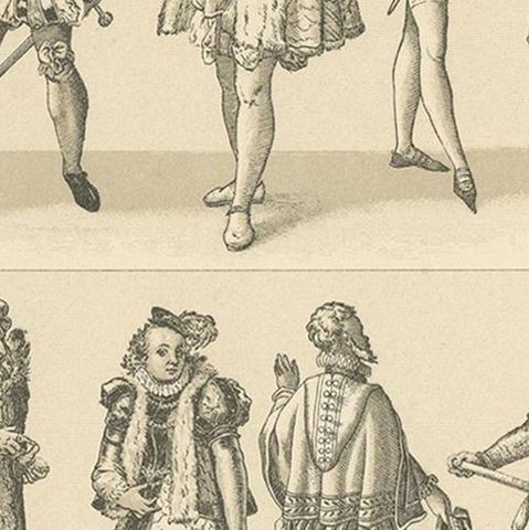 Pl. 58 Antique Print of European 16th Century Costumes by Racinet, close-up 2