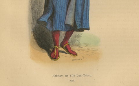 Traditional Dress of Lou-Tohou Island Inhabitant in Asia, 1844 Lithograph, close-up 1