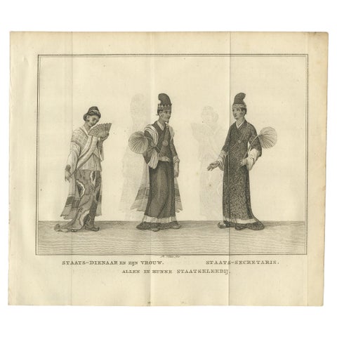 Burmese Official, Wife & Secretary in Ceremonial Dress, Antique Print, c.1800, view 2