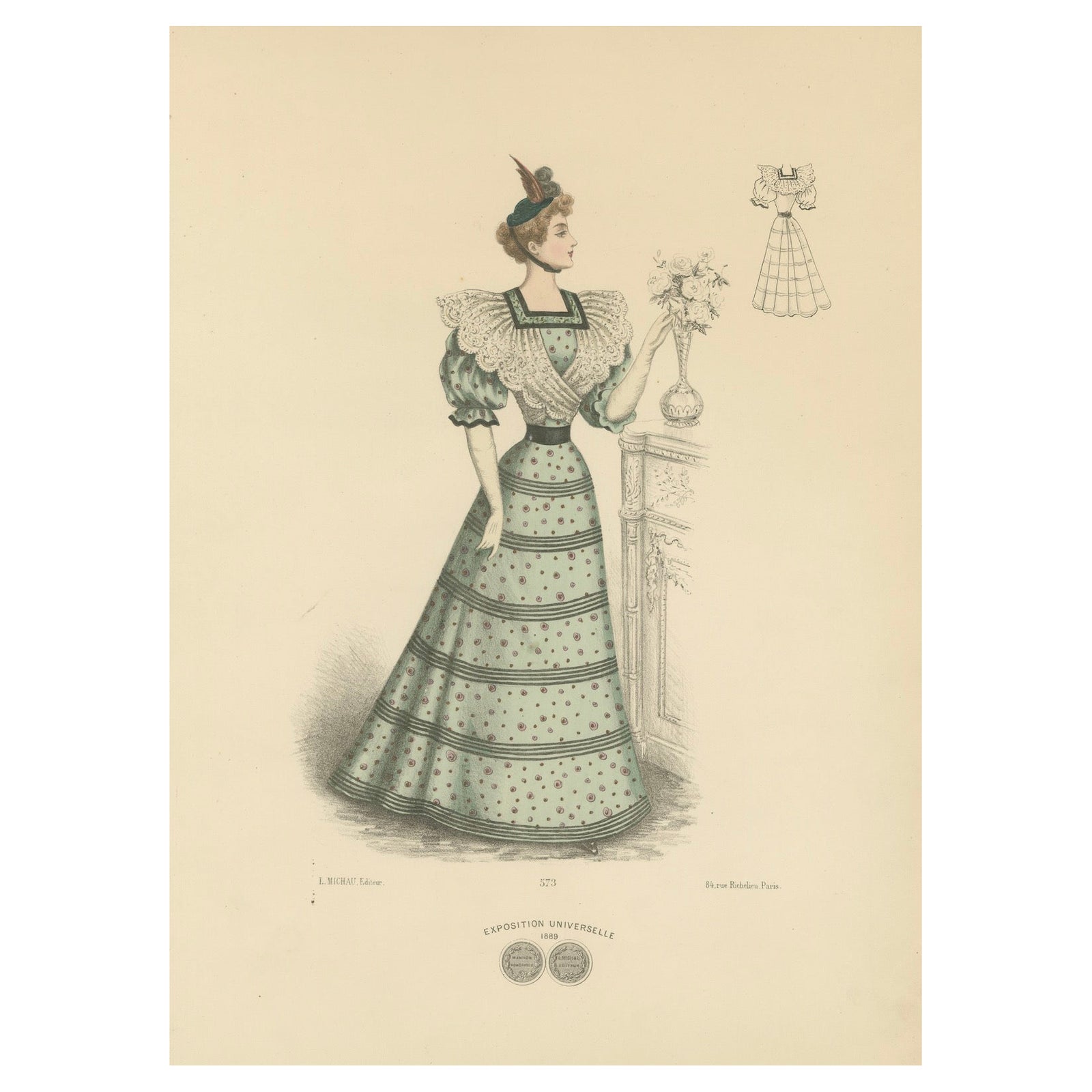 Victorian Day Elegance: Fashionable Gowns in Lithograph Published in 1889