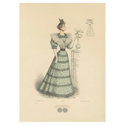 Victorian Day Elegance: Fashionable Gowns in Lithograph Published in 1889