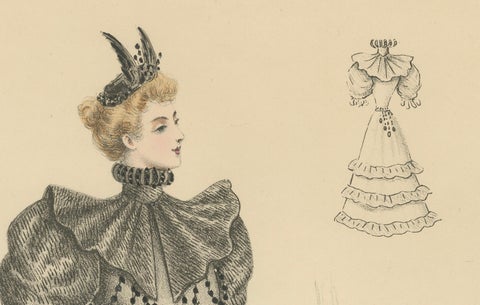 Victorian Elegance: Detailed Fashion Lithograph by L. Michau and De Solar, 1889, close-up 3