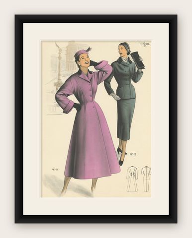 Vintage Fashion Print 'Pl. 16521' Published in Le Tailleur Moderne, 1954, shown framed