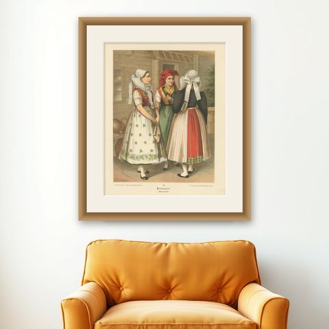 Spreewald Folk Costumes, Prussia, Women in Traditional Dress, c.1875, shown framed on a wall