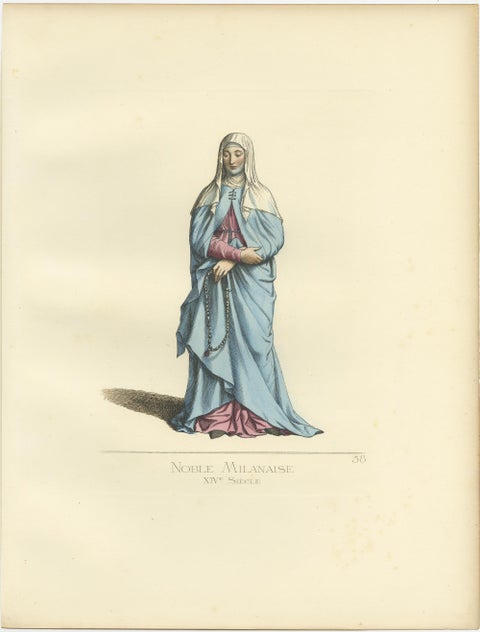 Set of 2 Antique Prints of a Nobleman and Noblewoman from Milan, 'circa 1860', view 3