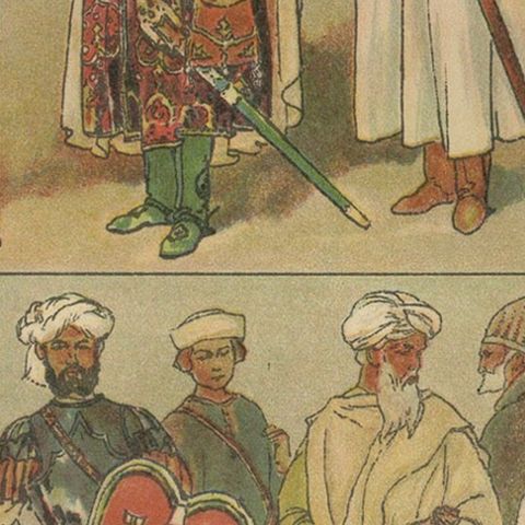 Hand-Colored 1900 Print of Moorish Costumes, 15th Century North Africa, ca.1880, close-up 6
