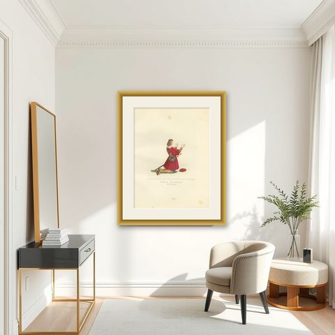 Antique Print of a German Nobleman, 15th Century, by Bonnard, 1860, shown framed in a room