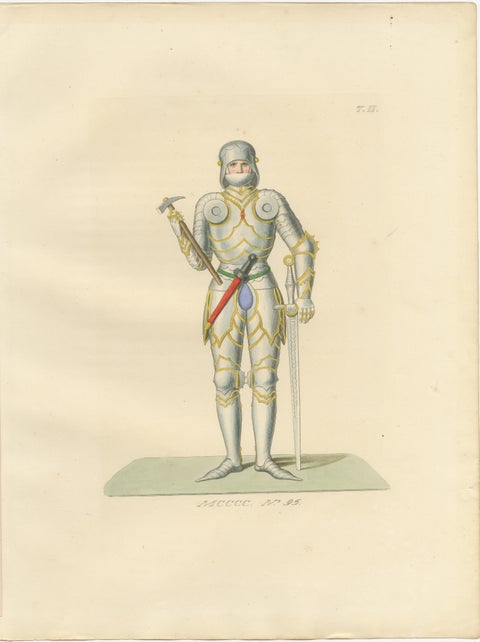 Joan of Arc in Armor, Antique Hand-Colored Costume Lithograph, c.1845, view 2