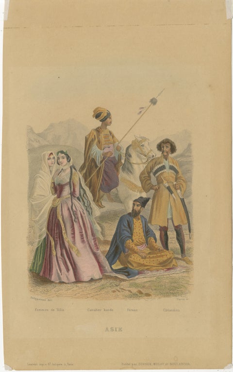 Antique Costume Prints of Asia: Persian, Kurdish, Circassian, Figures c1860, view 2