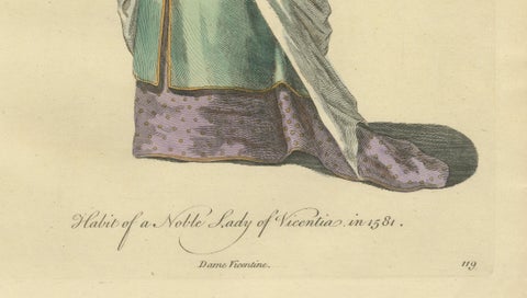 Italian Noble Lady Costume Print, Vicenza Fashion, 1749, close-up 3