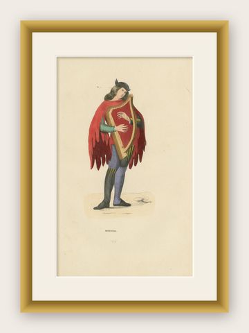 The Melancholic Minstrel: A Musical Performer's Attire, Published in 1847, shown framed