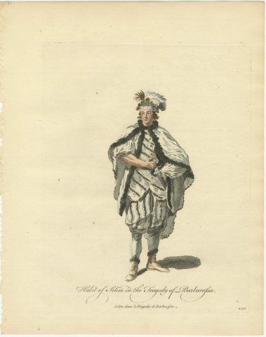 Selim in the Tragedy of Barbarossa, Georgian Stage Costume, Jefferys Print, 1757, view 2