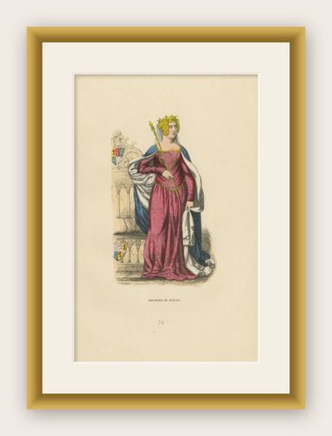 Queen Philippa of Hainaut in Ceremonial Attire, Costume Di Moyen Age, 1847, shown framed